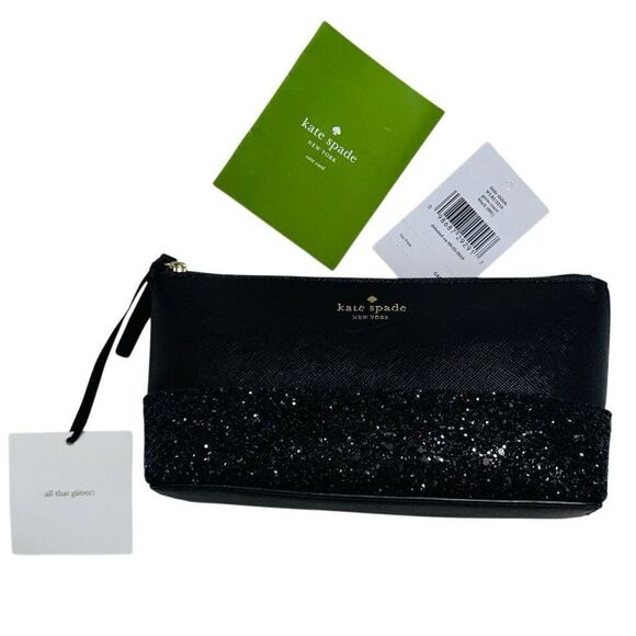 Kate Spade Black 'Greta Court Little Shiloh' Sparkle Cosmetic Bag Cityscape NWT - Picture 1 of 13